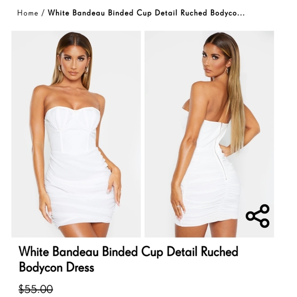 white bandeau binded cup detail ruched bodycon dress Cream Ruched Mesh Bandeau Bodycon Midi Dress - Eda | Femme Luxe